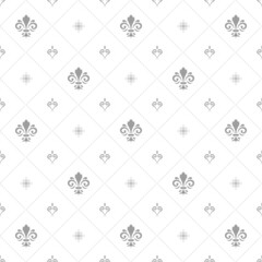 Seamless pattern. Modern geometric light silver ornament with royal lilies. Classic vintage background