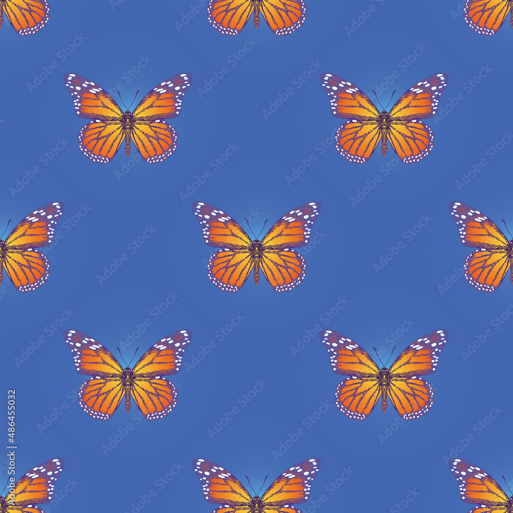 Poster vector image of a seamless texture for printing on fabric and paper with butterflies