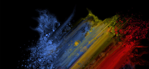 Modern colorful flow background on black. Wave Liquid shape in color banner.