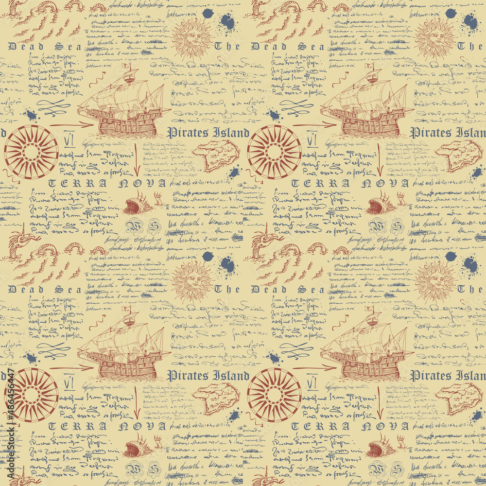 Aufkleber vector image of a seamless texture for printing on fabric and paper in the style of a medieval marin