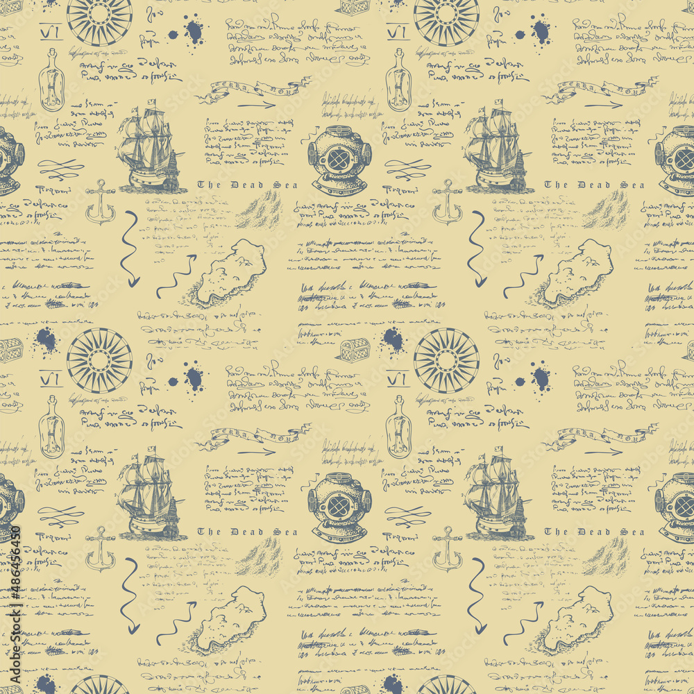 Aufkleber vector image of a seamless texture for printing on fabric and paper in the style of a medieval marin