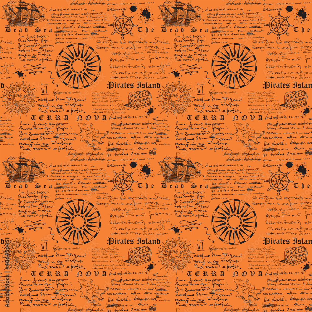 Aufkleber vector image of a seamless texture for printing on fabric and paper in the style of a medieval marin