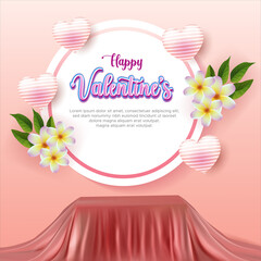 Valentine's Day background with product display and Heart Shaped Balloons.