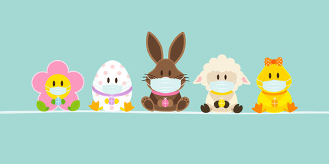 Banner Osterhase & Freunde Mit Ente Maske Türkis