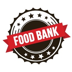 FOOD BANK text on red brown ribbon stamp.