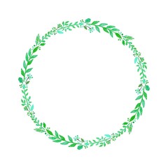 ナチュラル系　水彩のリーフ・植物のリース・フレームセット　ラスター素材