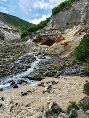 The Kyzyl-Kol River, surrounded by the Caucasus Mountains near Elbrus, Jily-su, Russia