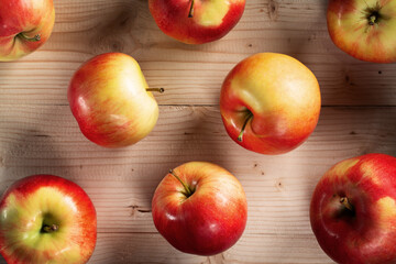 fresh apples on a wooden table top view