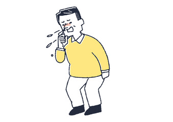 派手なくしゃみをする男性　コミカルな手書きの人物イラスト　ベクター線画にシンプルな色つけ　白バック