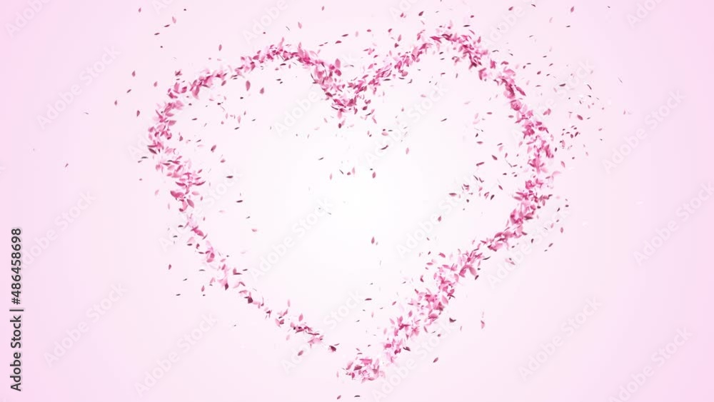 Poster animation of heart petal creative follow from heart shape with alpha matte element. 3d animation.