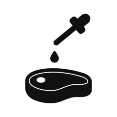 Artificial Meat Silhouette Icon. Lab Grown Meat Black Pictogram. Future Culture of Food. Growing Synthetic Beef by Liquid in Pipette Icon. Isolated Vector Illustration