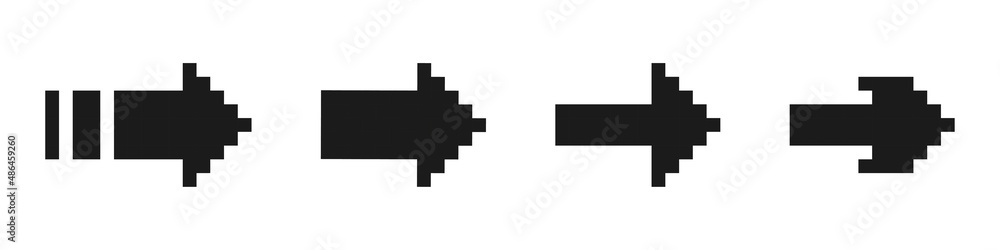 Poster set of pixel arrows. collection of black cursors. 8-bit pointers. vector illustration