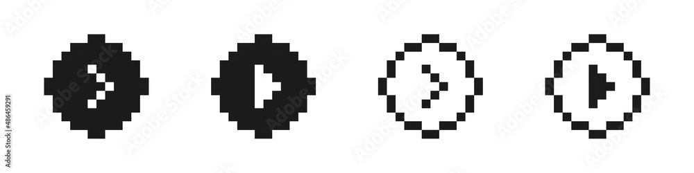 Poster set of pixel arrows. collection of black cursors. 8-bit pointers. vector illustration