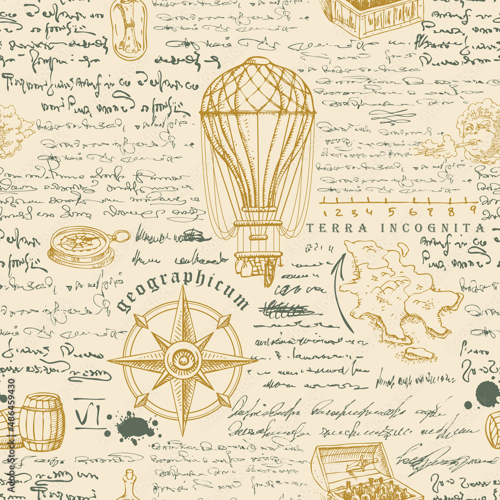 Poster vector image of a seamless texture for printing on fabric and paper in the style of a medieval marin