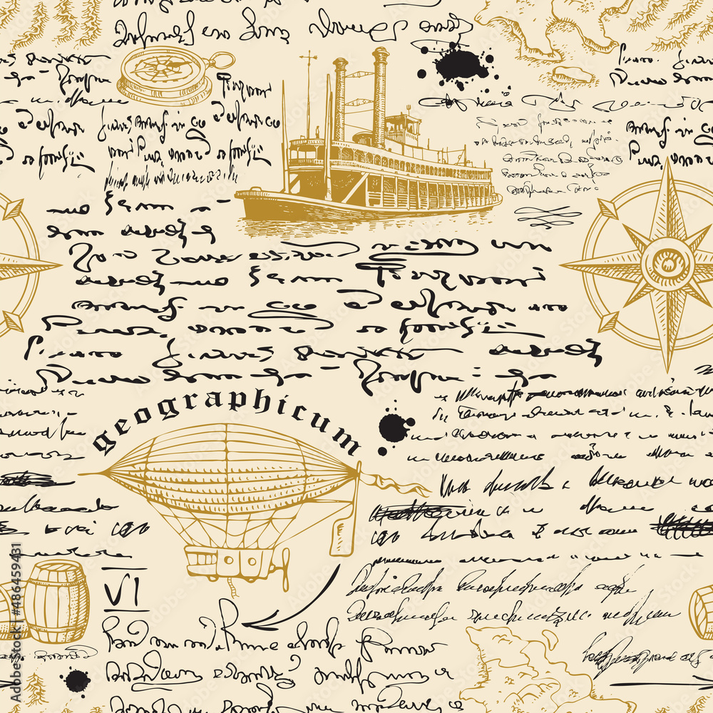 Poster vector image of a seamless texture for printing on fabric and paper in the style of a medieval marin