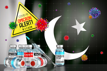 Covid-19 Omicron B.1.1.529 variant alert, vaccination programme in Pakistan - 3D illustration