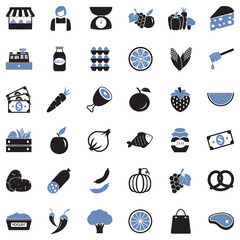 Market Place Icons. Two Tone Flat Design. Vector Illustration.