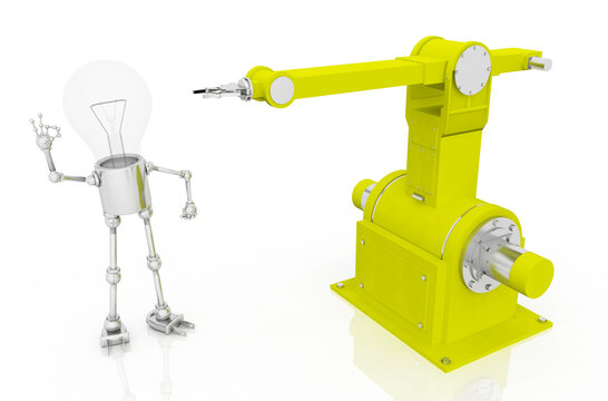 Glühbirnen Figur mit Industrieroboter