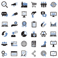 Marketing Icons. Two Tone Flat Design. Vector Illustration.