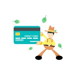 farmer and credit card finance service cartoon flat design illustration