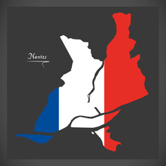Nantes map with French national flag illustration