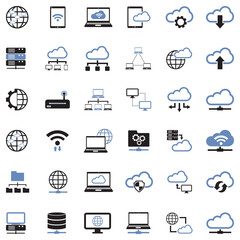 Network Cloud Icons. Two Tone Flat Design. Vector Illustration.