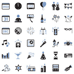 New Year Icons. Two Tone Flat Design. Vector Illustration.