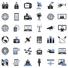 News Reporter Icons. Two Tone Flat Design. Vector Illustration.