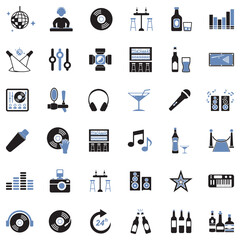 Night Club Icons. Two Tone Flat Design. Vector Illustration.