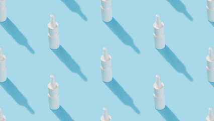 Pattern with nasal spray on a blue background with deep shadows. Healthcare pharmacy and medicine concept