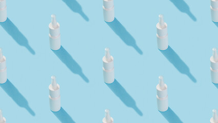 Pattern with nasal spray on a blue background with deep shadows. Healthcare pharmacy and medicine concept