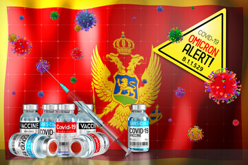 Covid-19 Omicron B.1.1.529 variant alert, vaccination programme in Montenegro - 3D illustration