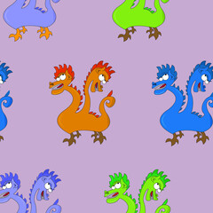 Seamless pattern of cartoon  colorful   dragon monster  on a monochrome background. cute scary baby heroes pattern, design for kids