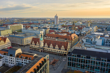 Leipzig Altes Rathaus Marktplatz - Old City Hall, Market Place - Aerial Shot