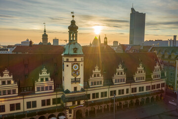 Fototapeta na wymiar Leipzig Downtown City Hall Market Place early Morning Sunrise Germany Saxony 