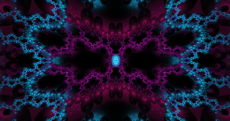 Abstract colorful glowing blue and purple fractal shapes. Digital fractal art. 3d rendering.