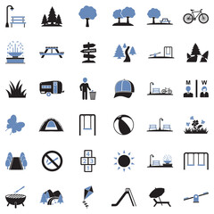 Park And Outdoor Icons. Two Tone Flat Design. Vector Illustration.