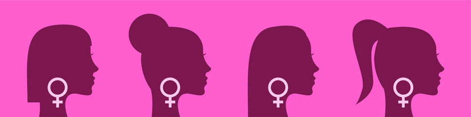 Silhouettes of women. Women's faces in profile. set. International Women's Day. March 8. Vector illustration