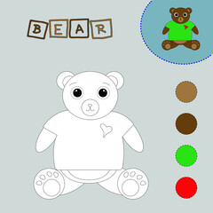 Coloring book of a cute bear. Educational creative games for preschool children
