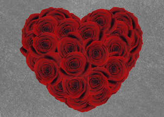 Bukiet z róż w kształcie serca na betonie