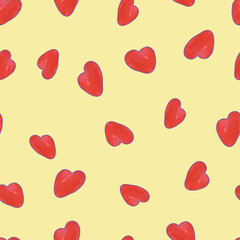 seamless pattern with hearts. Drawing drawn by hand with pencils.	