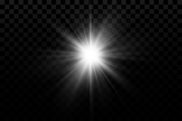 Glow effect. Star sparkles on a transparent background. Vector illustration. the sun