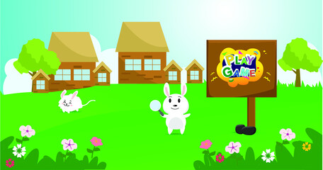 Obraz premium 2d backhround education for kids animal rabbit jump in garden