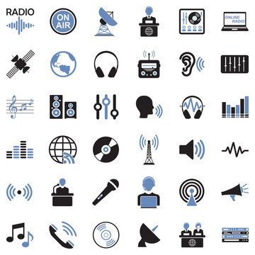 Radio Station Icons. Two Tone Flat Design. Vector Illustration.