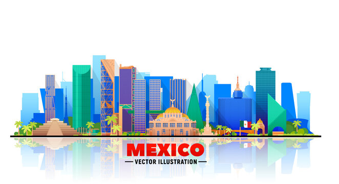 Mexico city skyline on a white background. Flat vector illustration. Business travel and tourism concept with modern buildings. Image for banner or website.