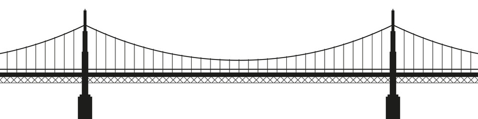 Big cable-stayed bridge silhouette. Vector illustration isolated on white.