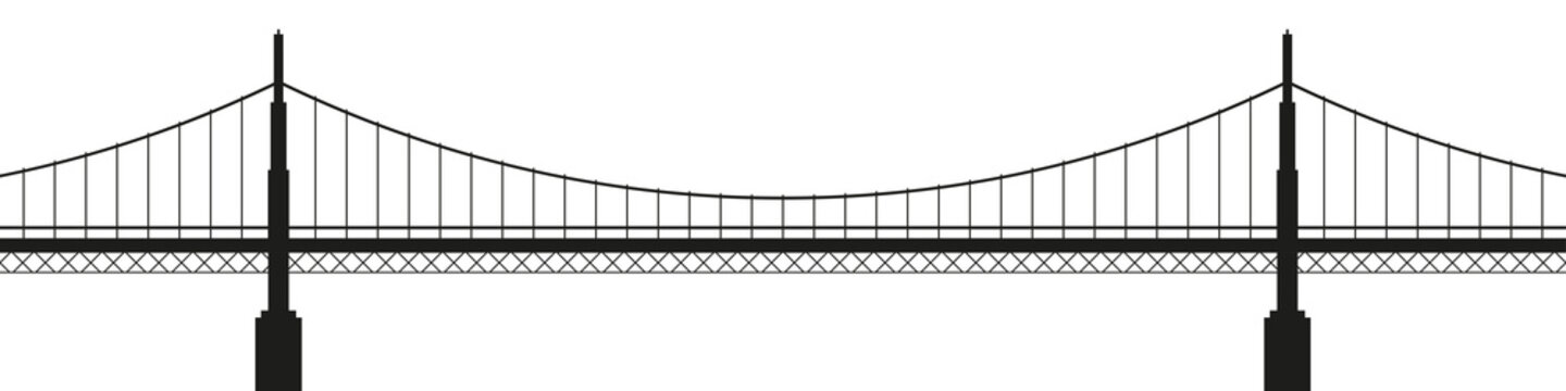 Big cable-stayed bridge silhouette. Vector illustration isolated on white.