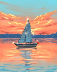 Fototapeta premium sailboat at the orange sunset