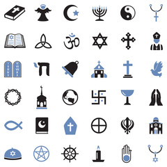 Religion Icons. Two Tone Flat Design. Vector Illustration.