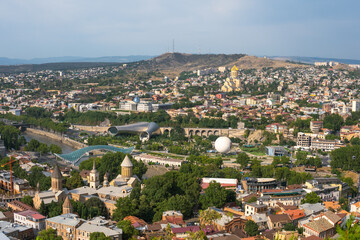 Tbilisi Capital of Georgia, Panorama view point, skyline. Sunny day time.